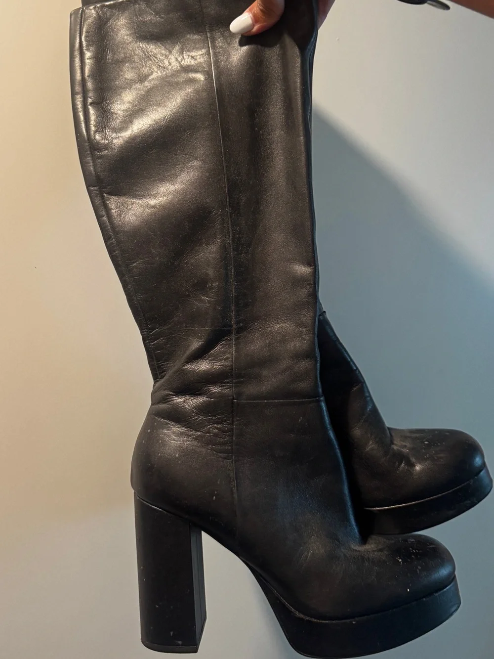 Zara size 9 Black Platform Knee Boots - Women's Fashion Heel